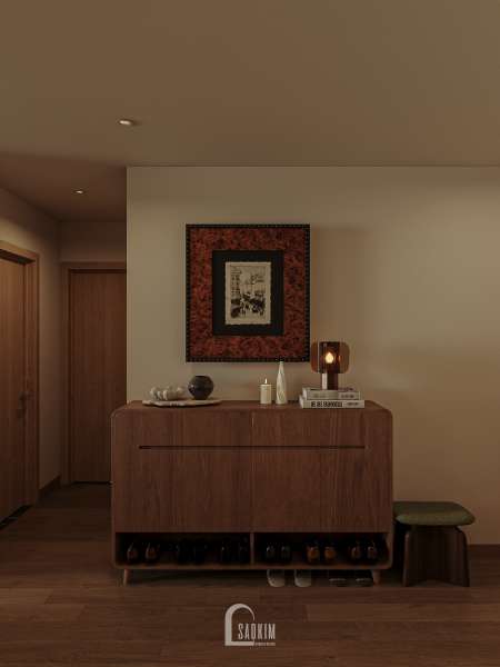 Khu vực để giày dép phong cách Mid-Century Modern tại thiết kế chung cư 2 ngủ The Charm
